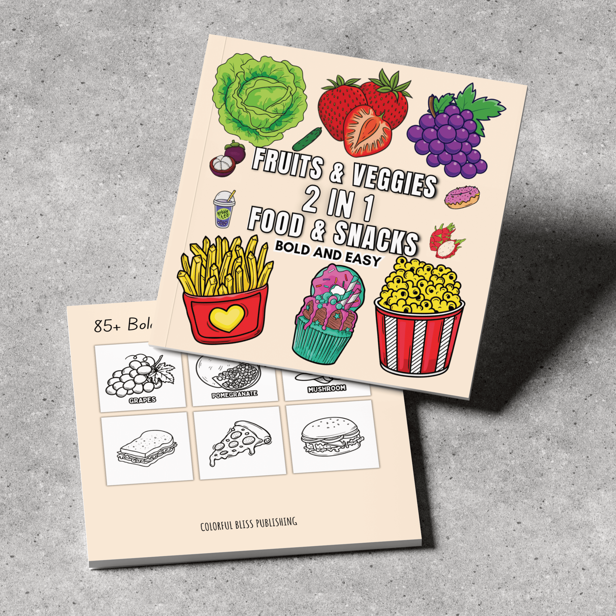 2 in 1 Fruits and Food Coloring Book (Save 40%) 2 food and Drink Coloring book